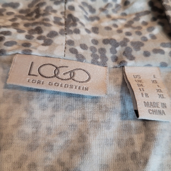 LOGO by Lori Goldstein Floral Trim Gray Cardigan Size L Pockets Stretchy Knit - Picture 3 of 5